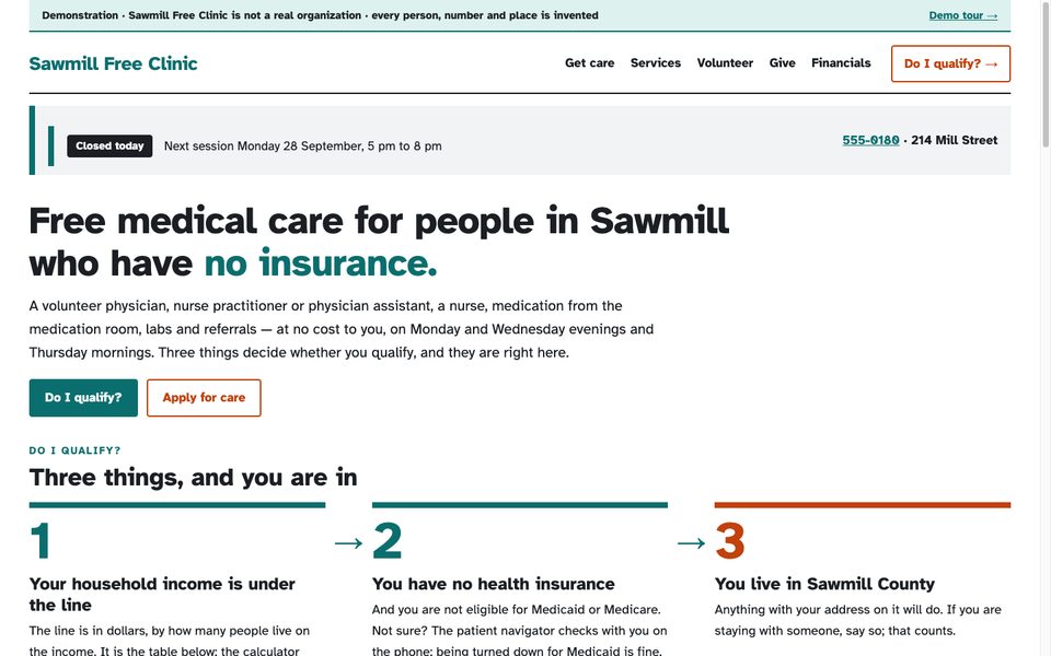 Sawmill Free Clinic home page